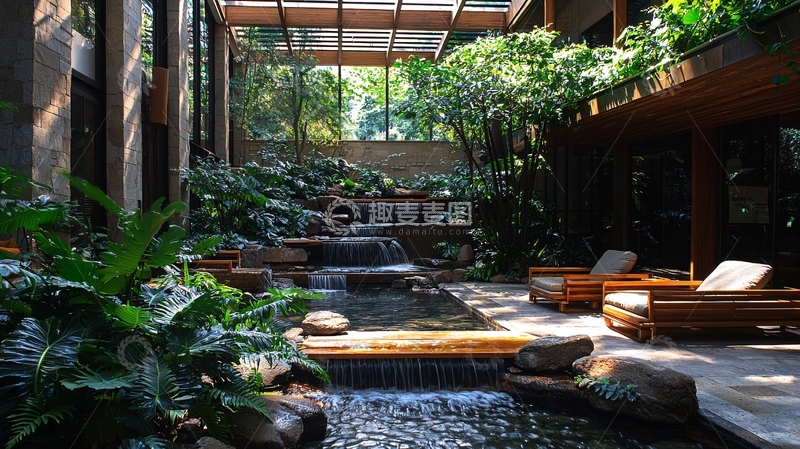 高清大图下载【趣麦麦图】室内庭院流水景观