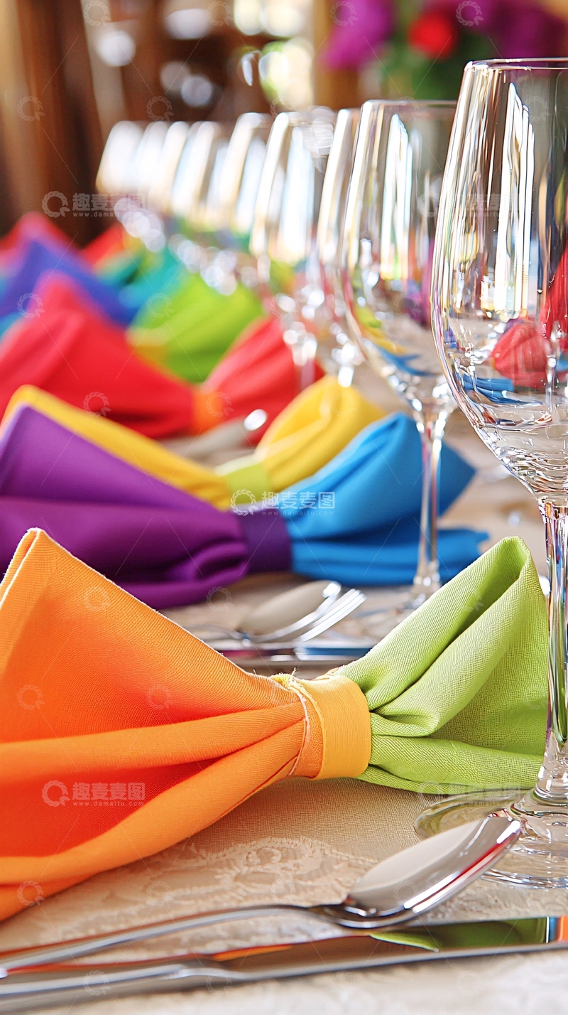 高清大图下载【趣麦麦图】彩虹桌布餐巾摆设