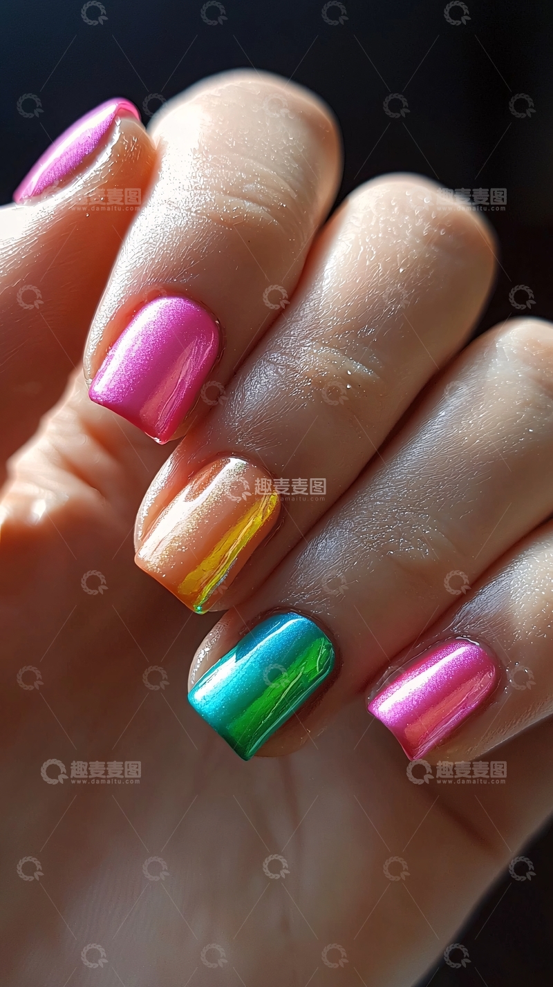 高清大图下载【趣麦麦图】亮丽多彩的彩虹指甲