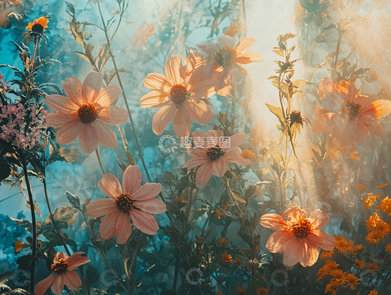 高清大图下载【趣麦麦图】光线透过花丛