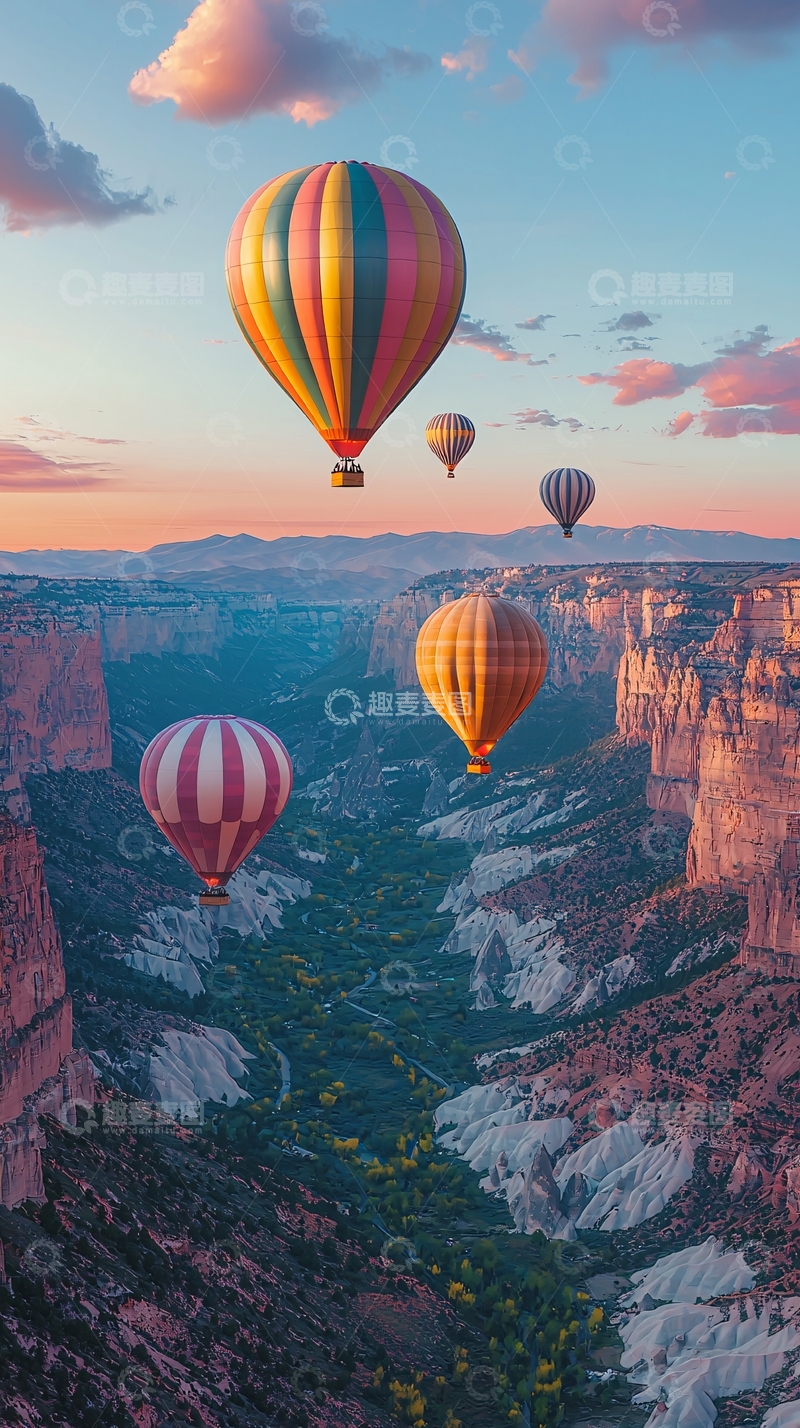 高清大图下载【趣麦麦图】热气球飞跃峡谷