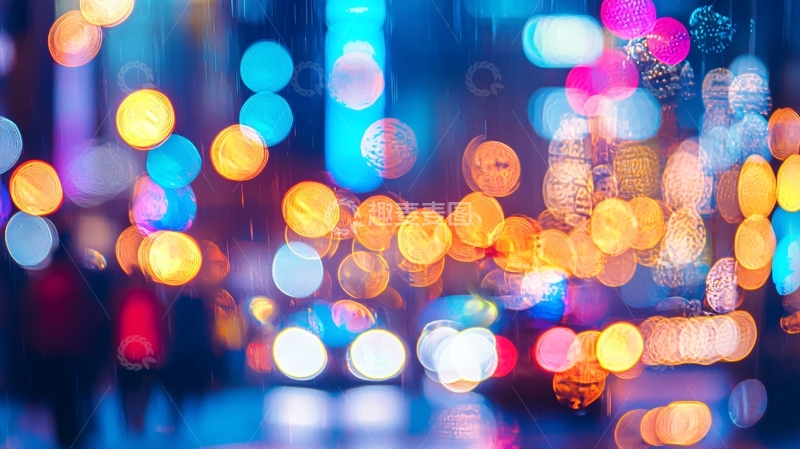 高清大图下载【趣麦麦图】雨夜霓虹灯模糊光斑