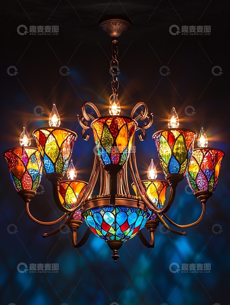 高清大图下载【趣麦麦图】彩色玻璃吊灯