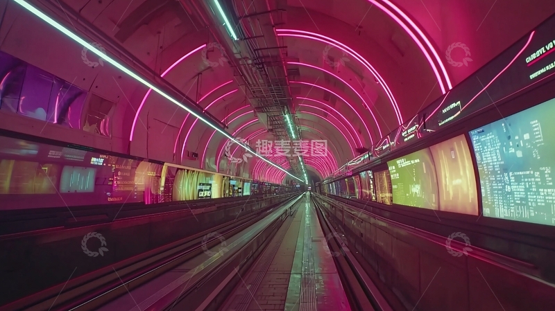 高清大图下载【趣麦麦图】地铁隧道彩色灯光