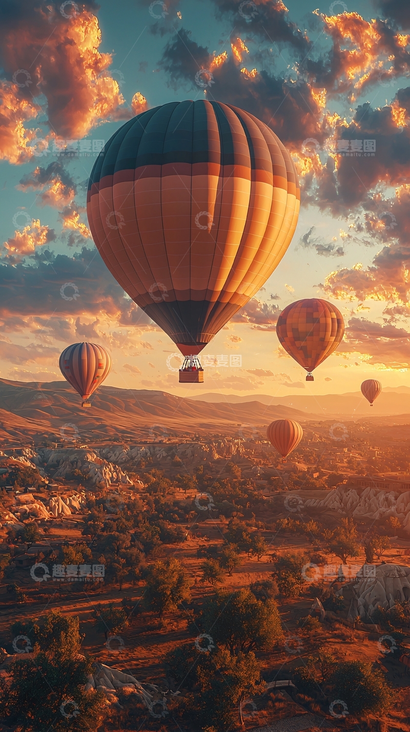 高清大图下载【趣麦麦图】热气球在日落时飞行