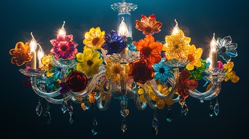 鲜艳花朵装饰的枝形吊灯