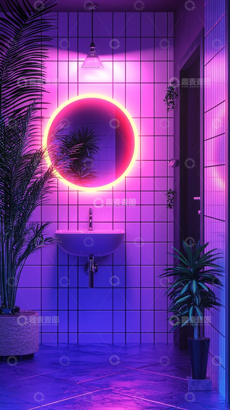 高清大图下载【趣麦麦图】霓虹灯浴室