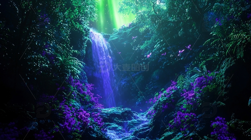 高清大图下载【趣麦麦图】梦幻森林瀑布