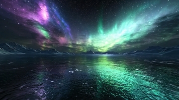 极光倒影湖面星空