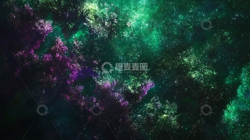 高清大图下载【趣麦麦图】深绿紫色梦幻宇宙星云