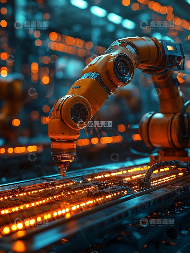 高清大图下载【趣麦麦图】工业机器人手臂切割金属