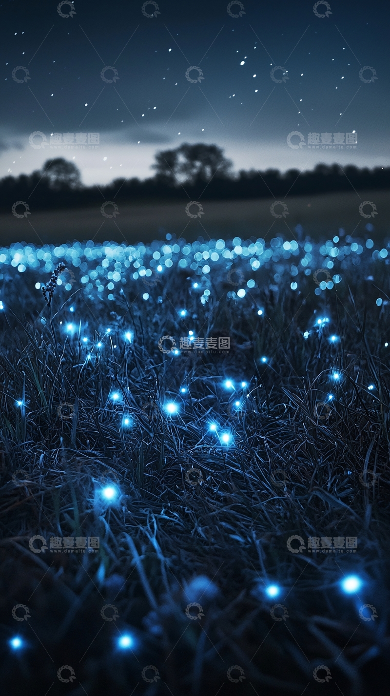 高清大图下载【趣麦麦图】夜空萤火虫草地