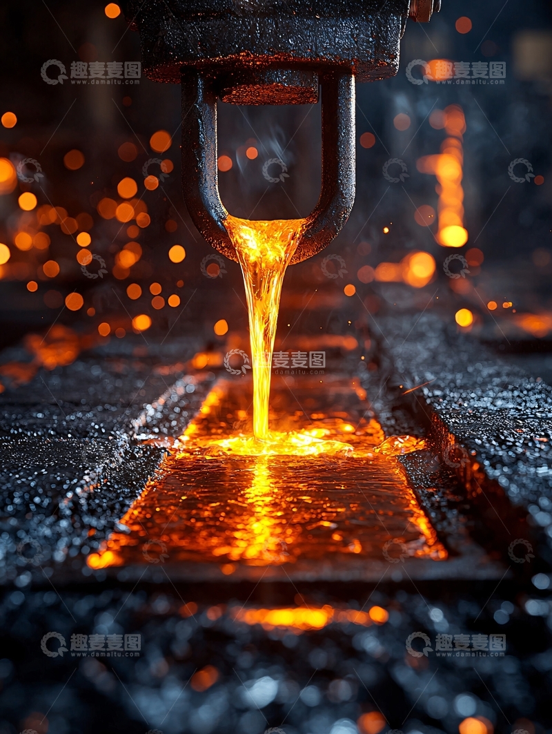 高清大图下载【趣麦麦图】炽热金属液流倾泻而下