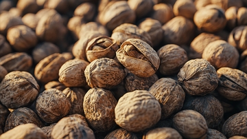 阳光下堆积如山的核桃