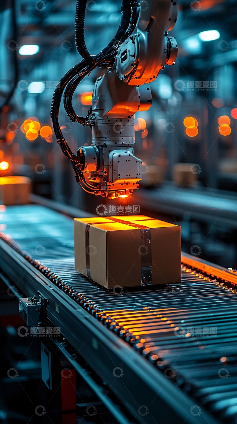 高清大图下载【趣麦麦图】智能机械臂传送纸箱