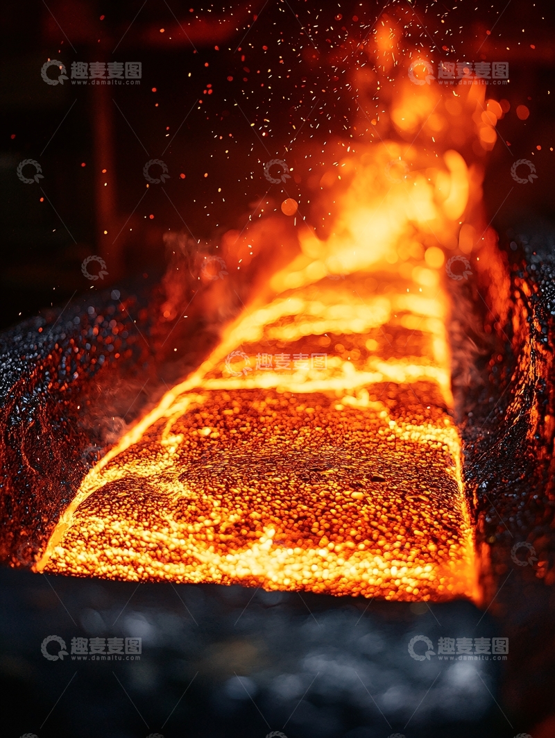 高清大图下载【趣麦麦图】炽热的熔岩流淌在黑色通道中