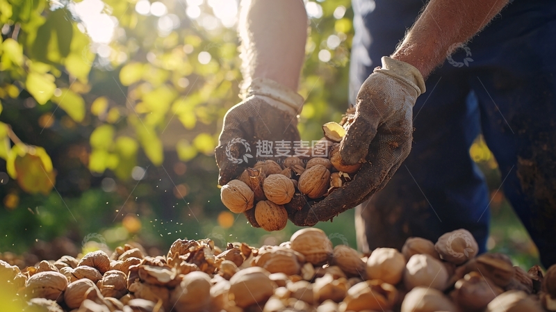 高清大图下载【趣麦麦图】农民采摘核桃
