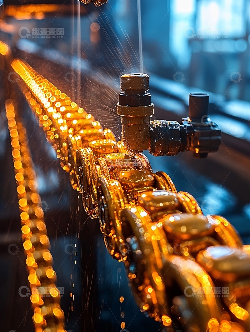 高清大图下载【趣麦麦图】金色链条在流水线上