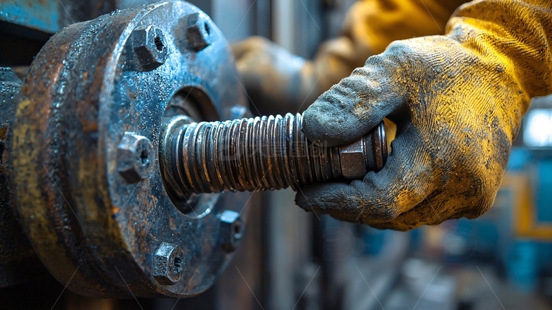 工人拧紧管道螺丝