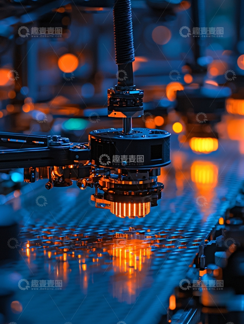 高清大图下载【趣麦麦图】蓝色与橙色交织的精密机械