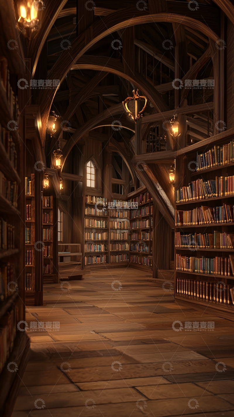 高清大图下载【趣麦麦图】古色古香的木质图书馆
