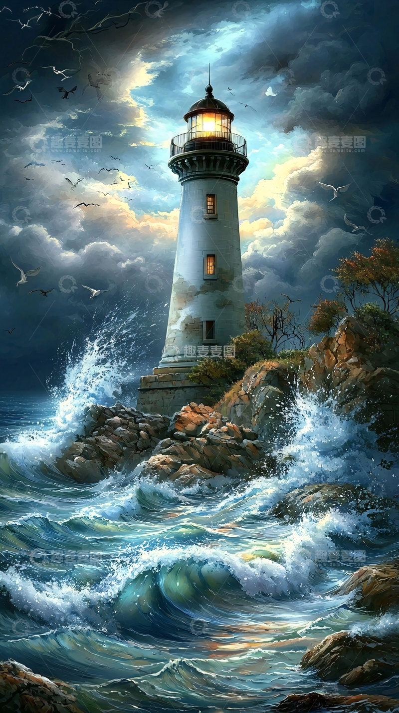 高清大图下载【趣麦麦图】暴风雨中的灯塔