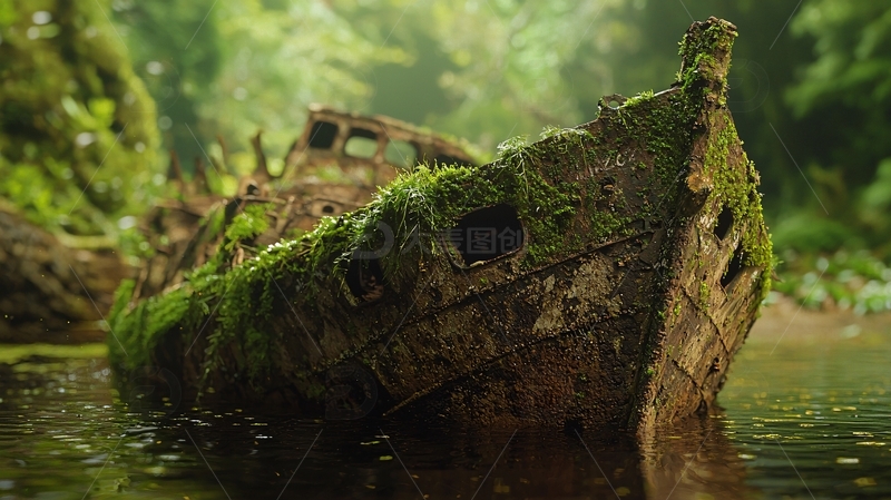 高清大图下载【趣麦麦图】苔藓覆盖的沉船