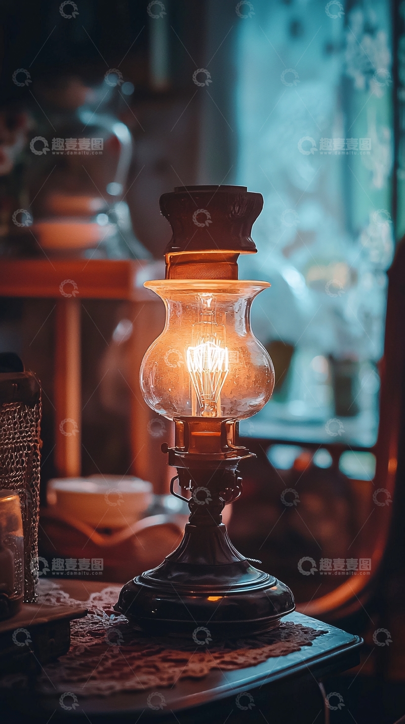 高清大图下载【趣麦麦图】复古台灯温暖灯光