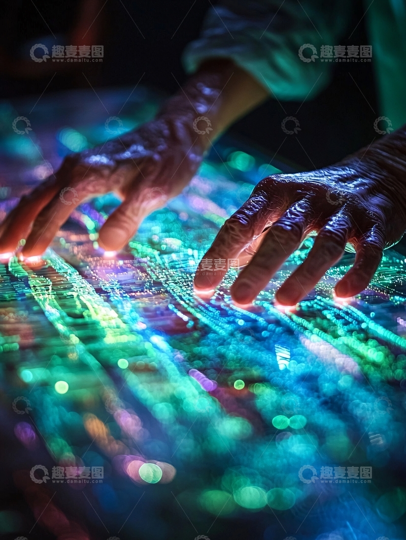 高清大图下载【趣麦麦图】绚丽光效下的手指触控