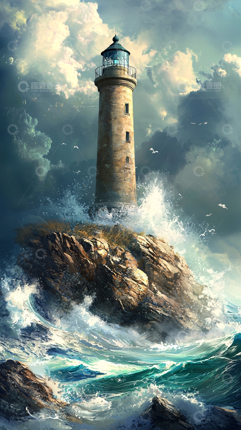 高清大图下载【趣麦麦图】暴风雨中的孤独灯塔