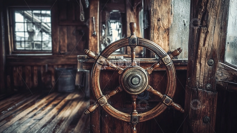 高清大图下载【趣麦麦图】老式木船船舵特写