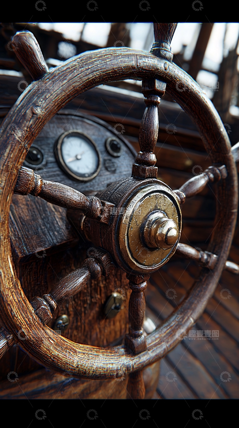 高清大图下载【趣麦麦图】复古木质船舵
