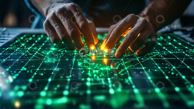 高清大图下载【趣麦麦图】双手在绿色光电子屏幕上操作