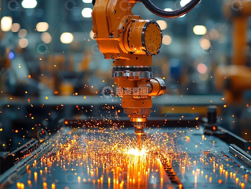 高清大图下载【趣麦麦图】工业机器人激光切割火花四溅