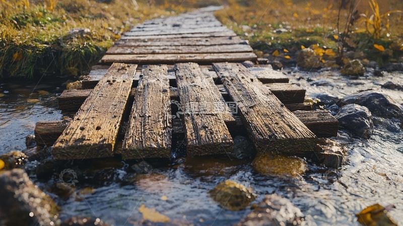 高清大图下载【趣麦麦图】秋日山间小溪木桥