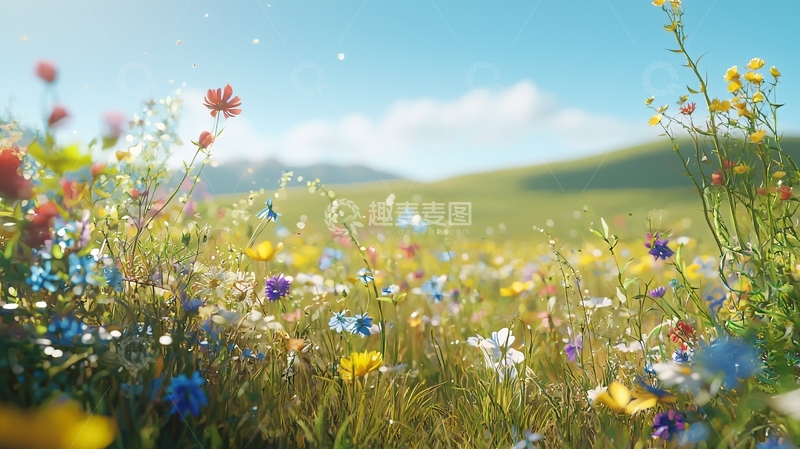 高清大图下载【趣麦麦图】阳光下五彩缤纷的野花田