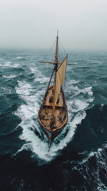 航海复古帆船暴风雨