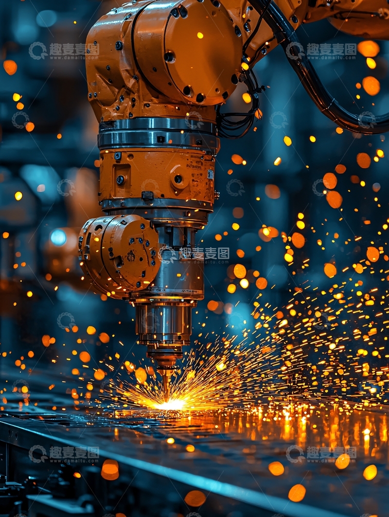 高清大图下载【趣麦麦图】工业机器人焊接火花四溅