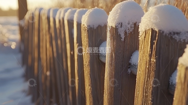 高清大图下载【趣麦麦图】雪覆盖的木栅栏