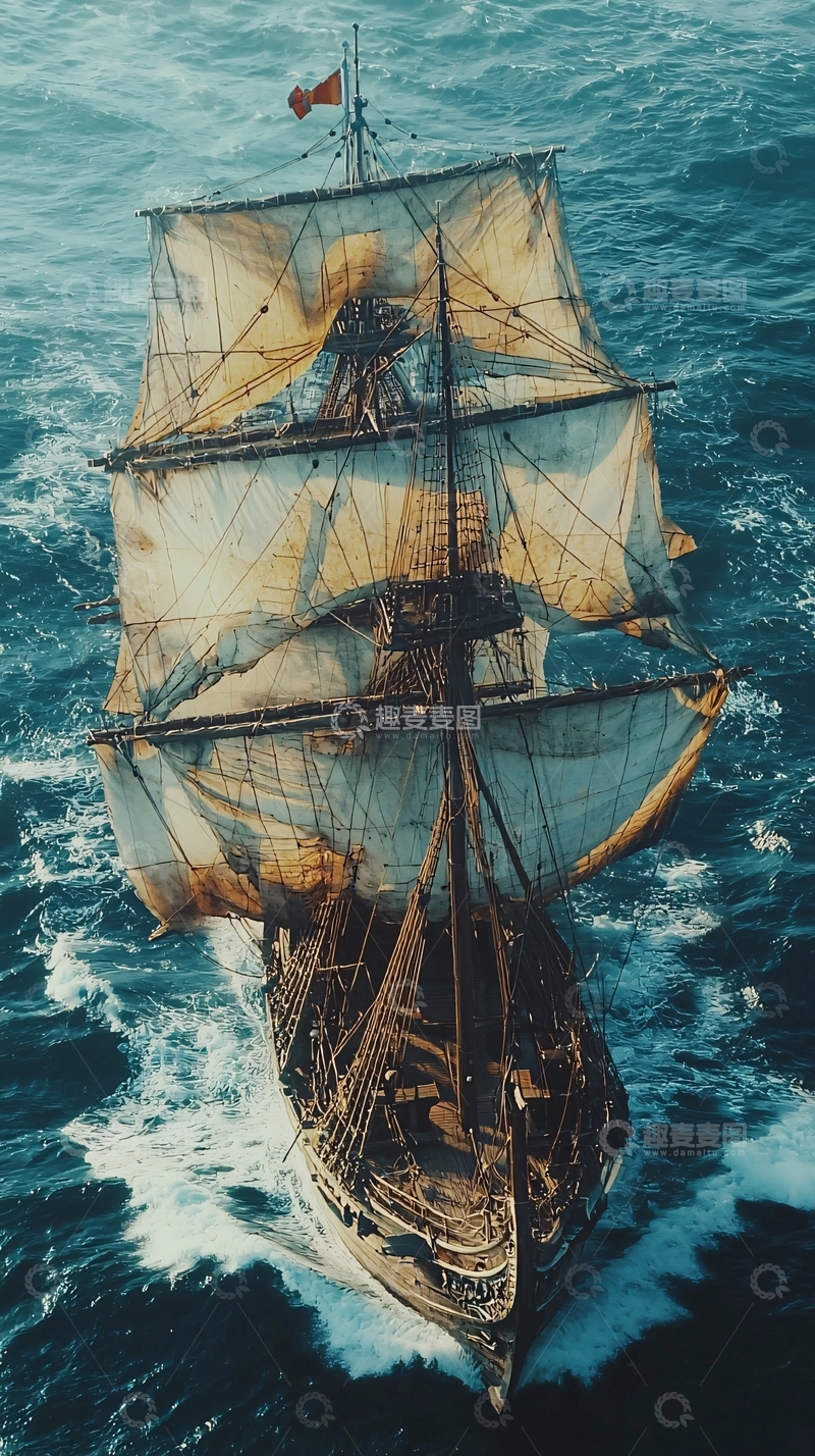 高清大图下载【趣麦麦图】航海帆船高空俯瞰图