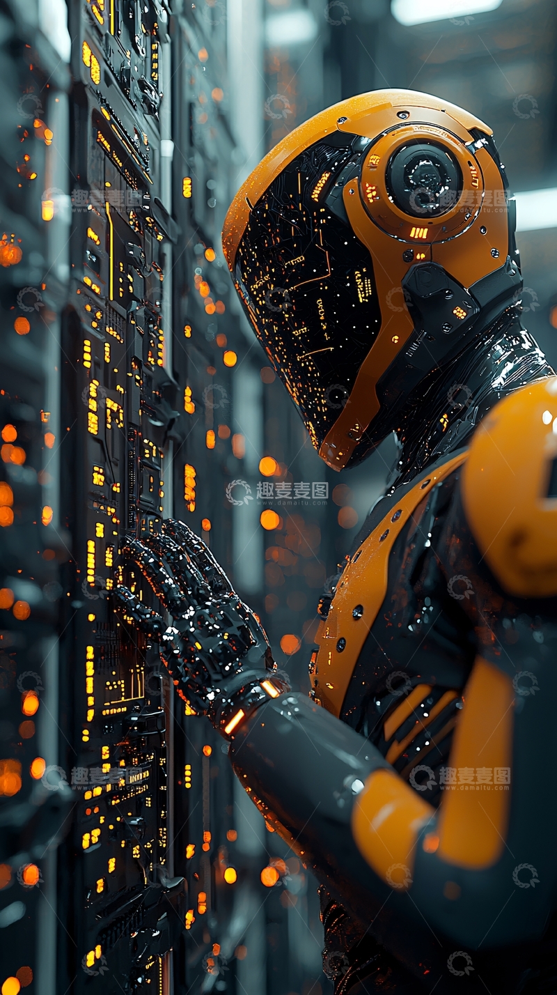 高清大图下载【趣麦麦图】未来机器人检查电路板