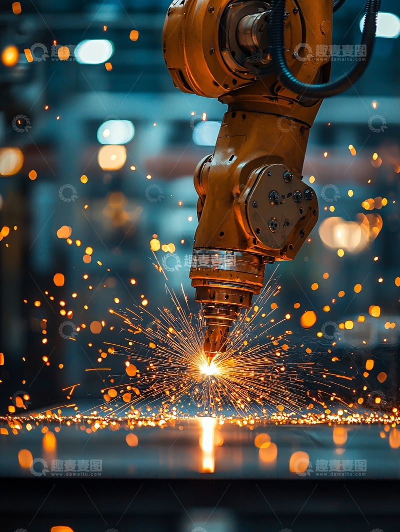 高清大图下载【趣麦麦图】机械臂切割金属