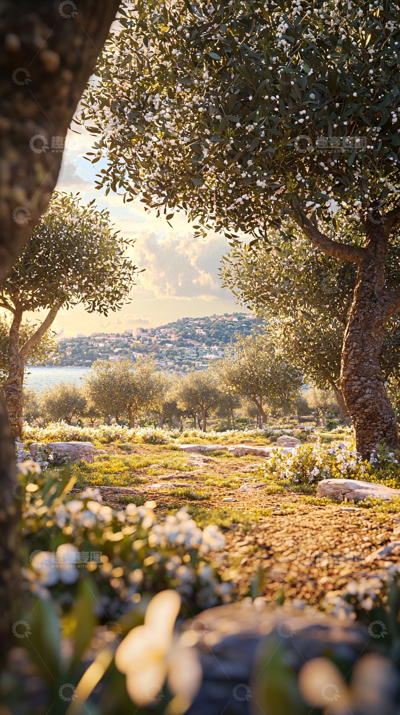 高清大图下载【趣麦麦图】橄榄树林夕阳美景