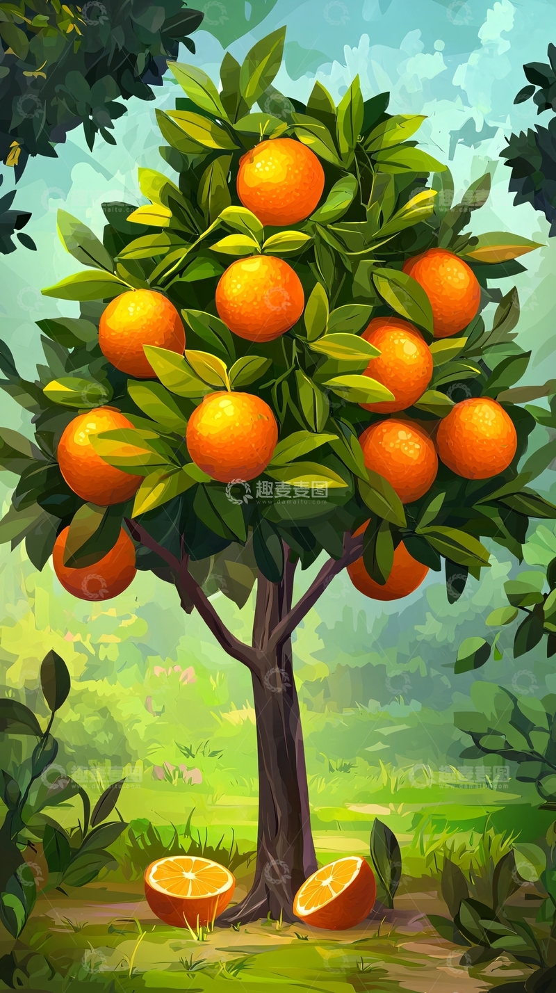 高清大图下载【趣麦麦图】果树上挂满了成熟的橘子