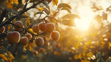 秋日阳光下的苹果树