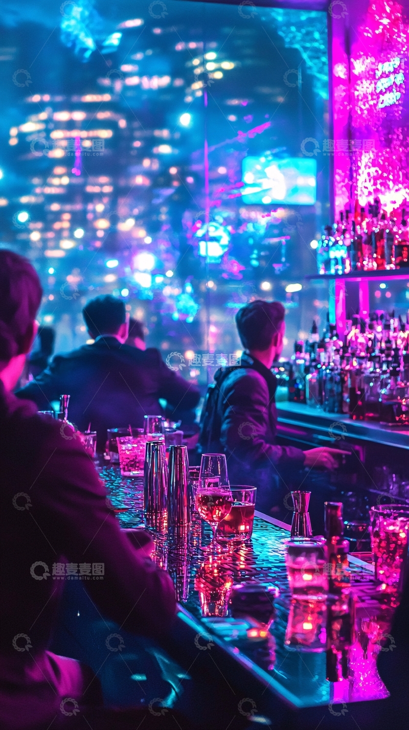 高清大图下载【趣麦麦图】霓虹灯下的酒吧夜景