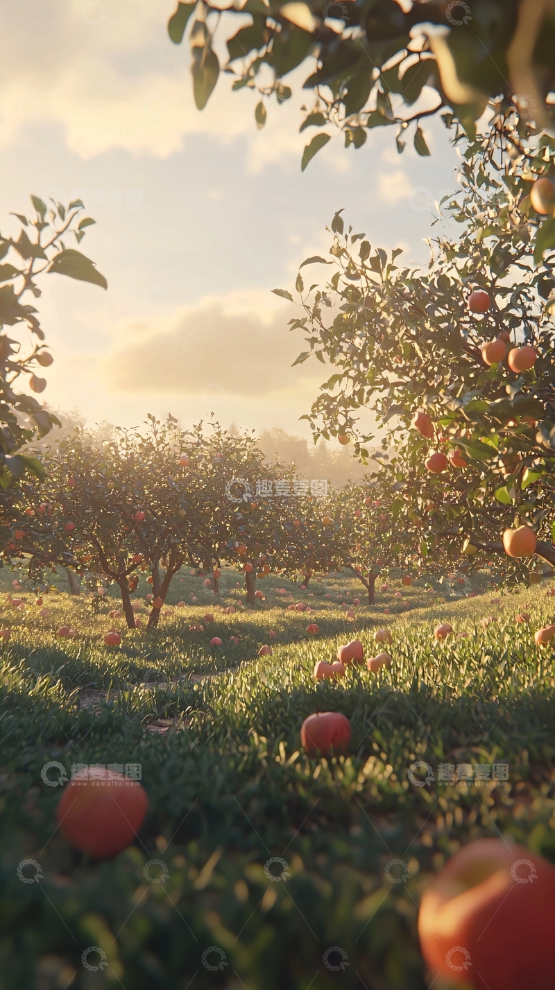 高清大图下载【趣麦麦图】阳光洒在苹果园里