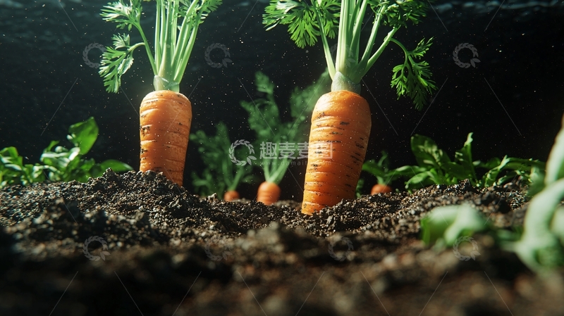 高清大图下载【趣麦麦图】土壤中新鲜的胡萝卜特写