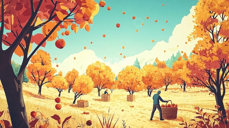 高清大图下载【趣麦麦图】秋日苹果园丰收景象