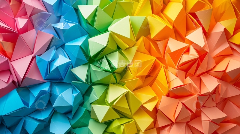 高清大图下载【趣麦麦图】彩虹色纸质三角形